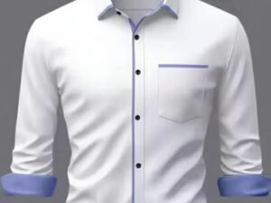 Men's Contrast-Trimmed Formal/Casual White Shirt