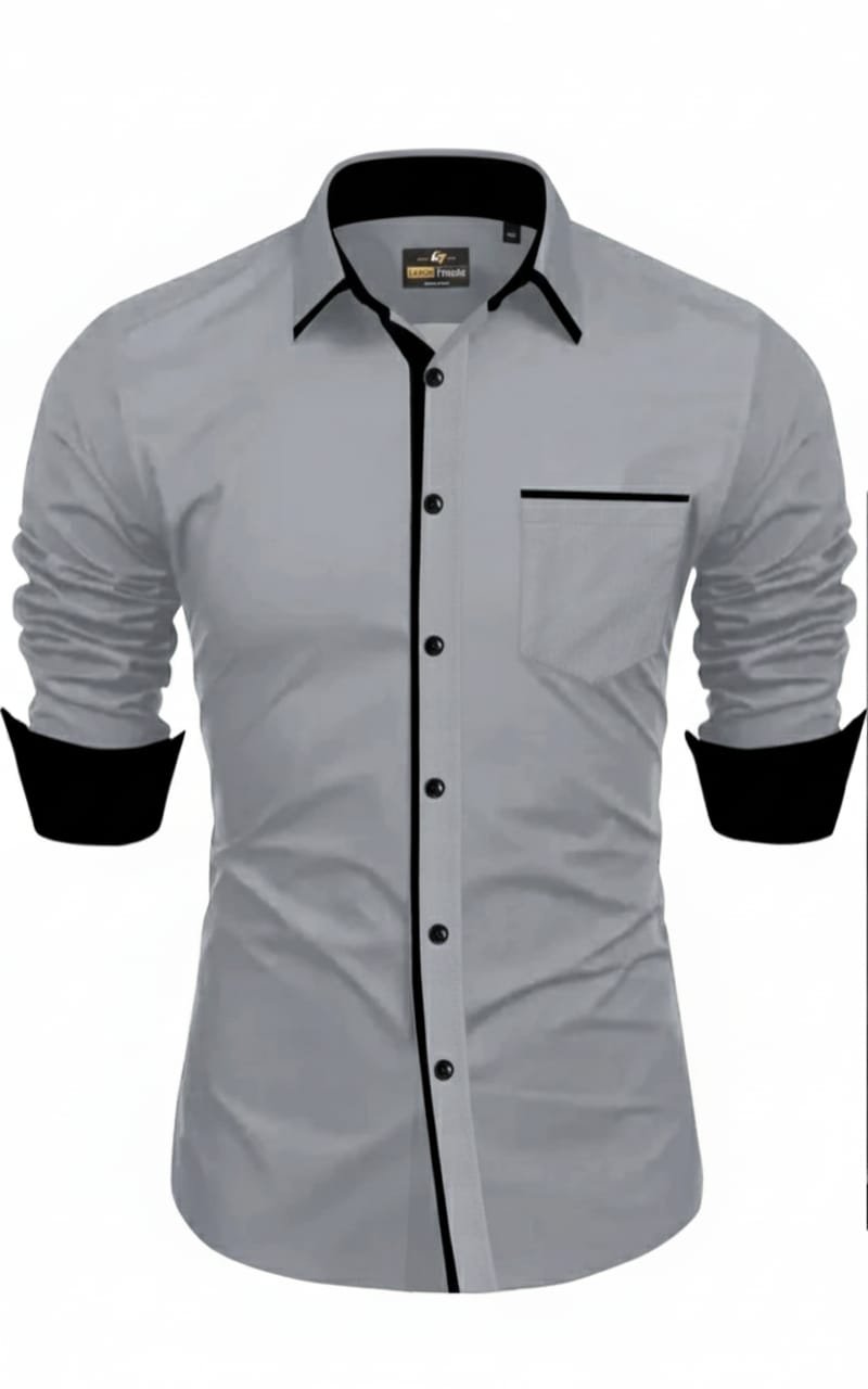 Men's Contrast-Trimmed Formal/Casual White Shirt - Image 3