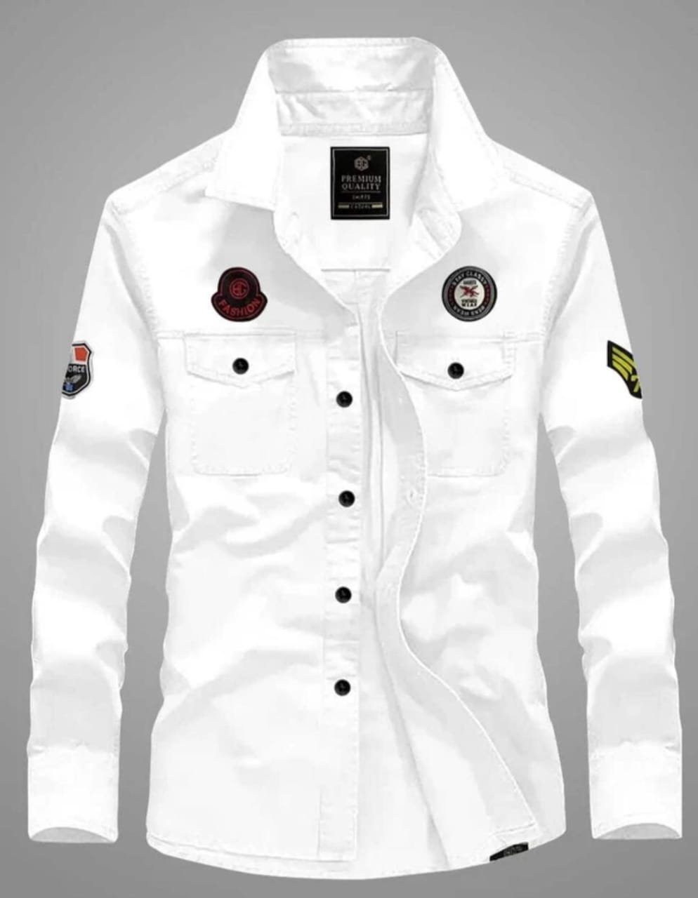 Men's Contrast-Trimmed Formal/Casual White Shirt - Image 2