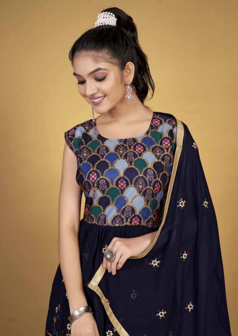 Women's Navy Blue Embellished Peplum Top and Palazzo/Sharara Set (Ethnic/Party Wear) - Image 5