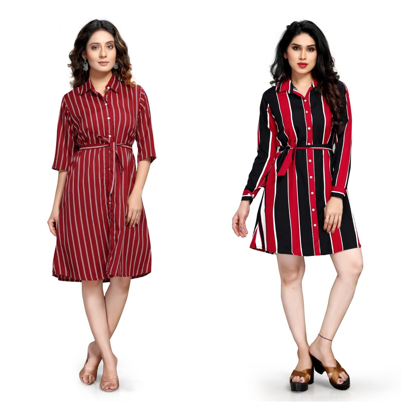 Women's Crepe Printed Shirt Style Short Dress Buy 1 Get 1 FrPr