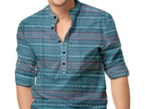 Men's Printed Spread Collar Casual Shirt Blue
