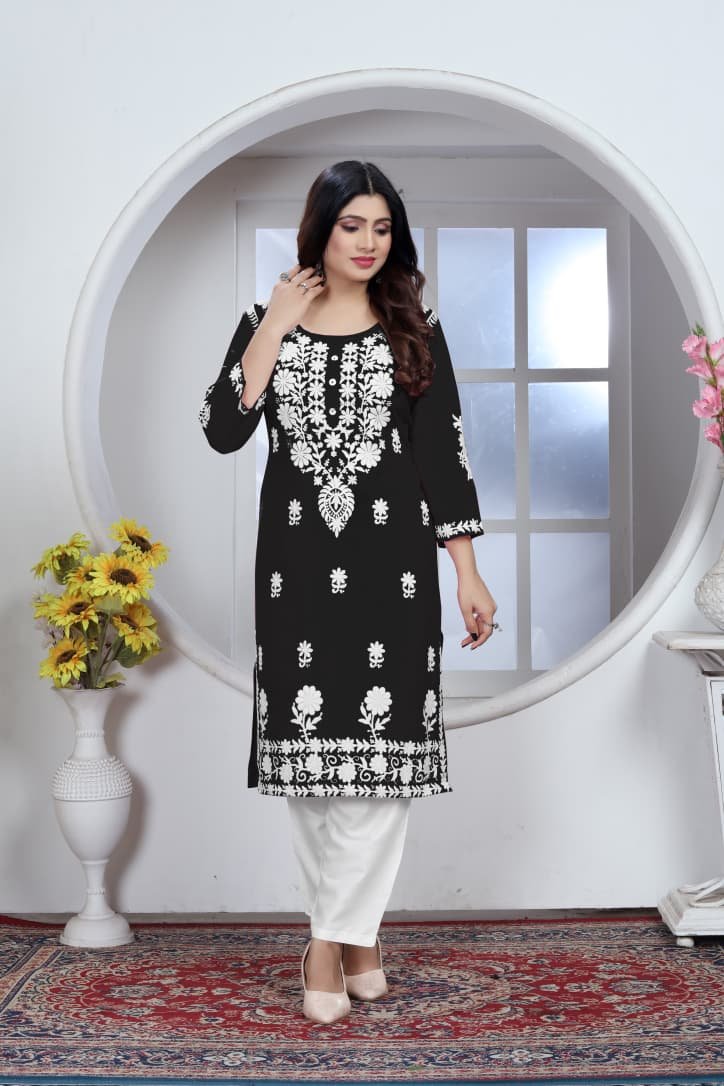 Luxury Soft Heavy Rayon Kurti with Chikankari Embroidery - Image 3