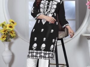 Luxury Soft Heavy Rayon Kurti with Chikankari Embroidery